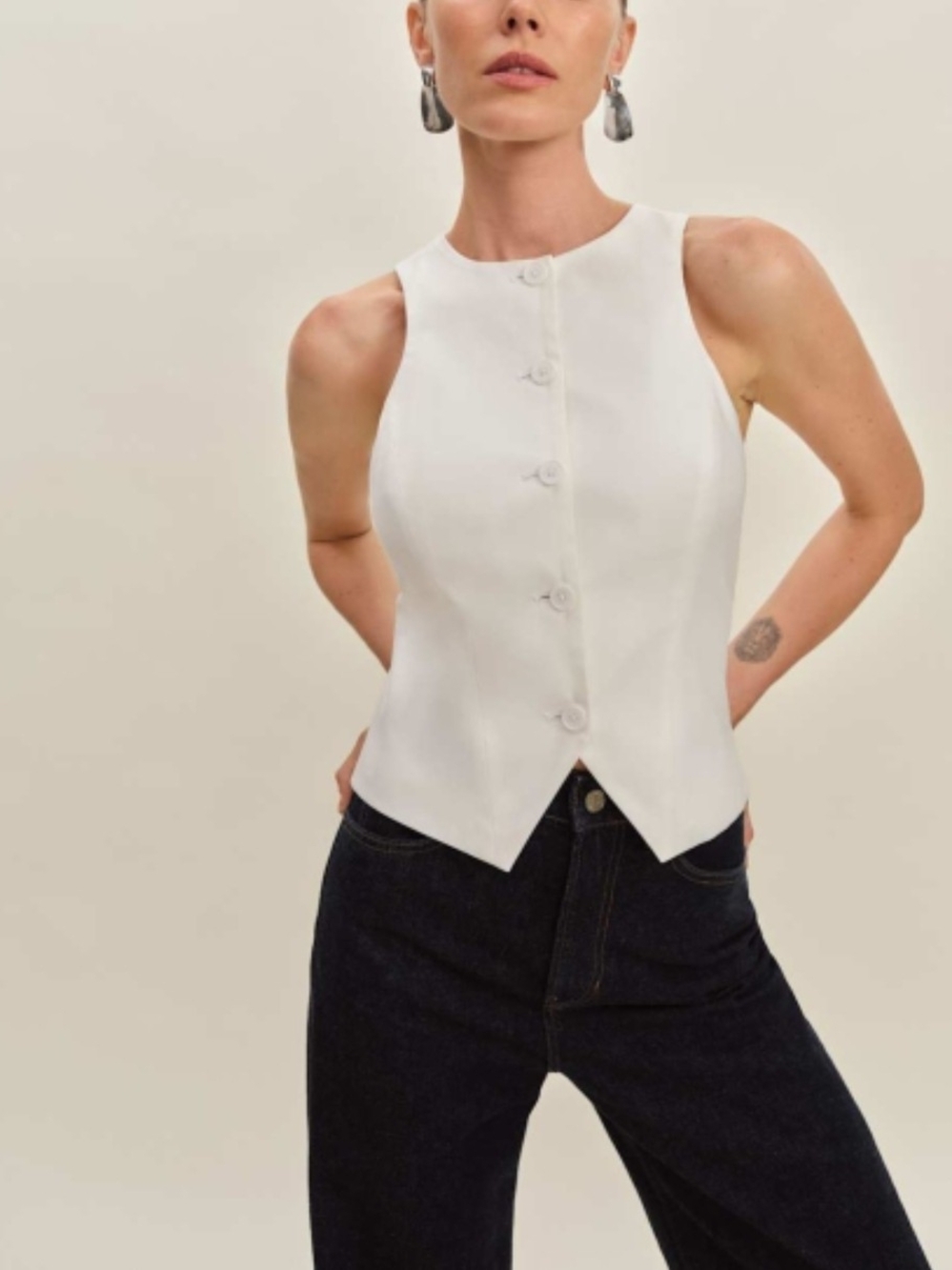Reformation Rory Women White Button Front Vest Top Sleeveless Woven Size 10